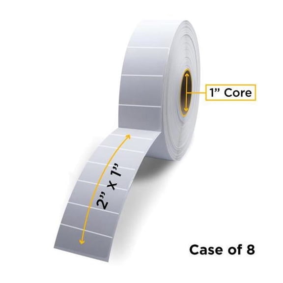 1.0 in. ID x 5.0 in. Max OD Non-OEM New Thermal Transfer Label Roll for Desktop Barcode Printers, White - 2 x 1 in. - Case of 8