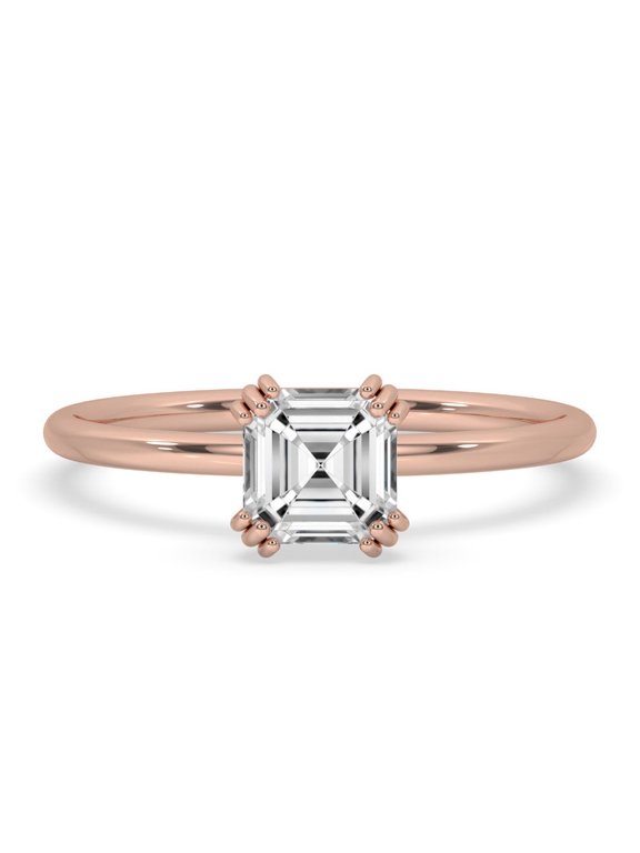 1.00 CT Gold Solitaire Engagement Ring for Timeless Elegance Asscher Cut Lab Grown Diamond Ring Triple Prong Engagement Ring For Women.
