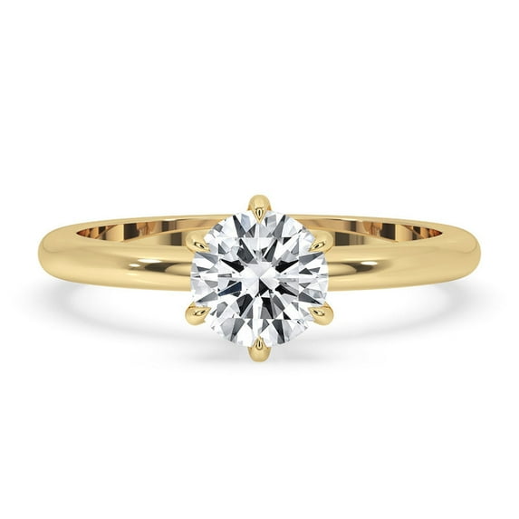 1.00 CT Round Brilliant Cut Lab Grown Diamond Ring 6 Prongs Round Cut IGI Certified Lab Created Diamond 18k Yellow Gold Engagement Ring .