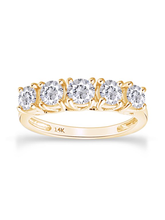 1.00 CT Round Cut Natural White Diamond Five Stone Band Ring For Women In 14K Solid Yellow Gold (1.00 Cttw) IGI Certified - 5