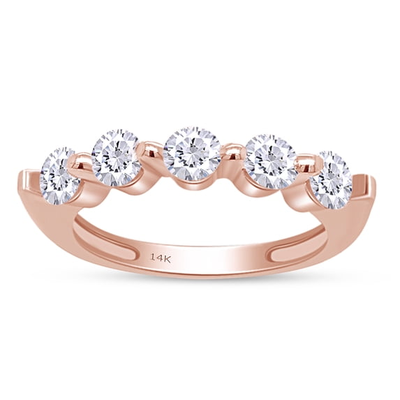 1.00 CT Round Cut Natural White Diamond Five Stone Engagement Band Ring For Women In 14K Rose Gold (Color: I-J, Clarity: I2-I3, 1.00 Cttw) -5