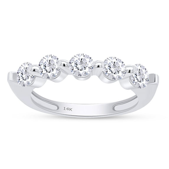 1.00 CT Round Cut Natural White Diamond Five Stone Engagement Band Ring For Women In 14K White Gold (Color: I-J, Clarity: I2-I3, 1.00 Cttw) -4.5
