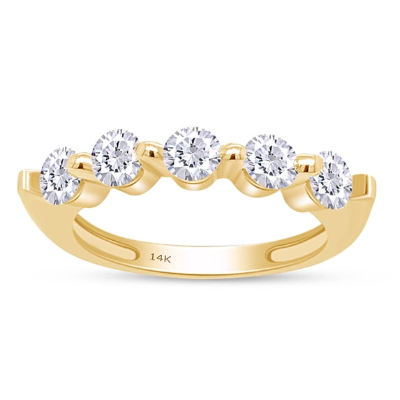 1.00 CT Round Cut Natural White Diamond Five Stone Engagement Band Ring For Women In 14K Yellow Gold (Color: I-J, Clarity: I2-I3, 1.00 Cttw) -5.5
