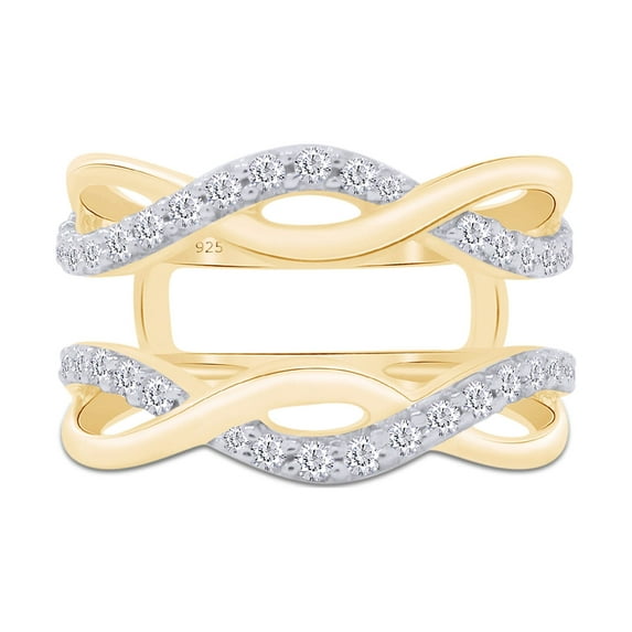 1.00 CT Round Cut White Cubic Zirconia Criss Cros Guard Enhancer Ring In 14K Yellow Gold Plated 925 Sterling Silver (Color: White, Clarity: VVS1-VVS2, 1.00 Cttw) -5