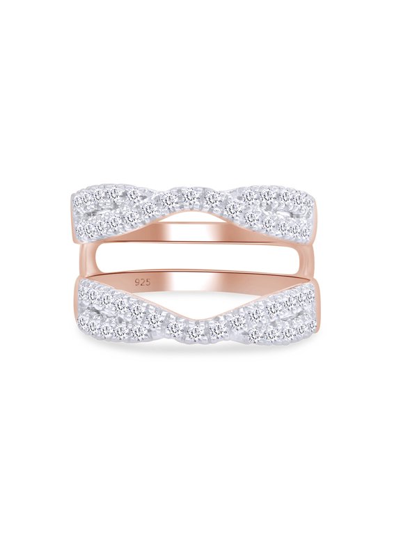 1.00 CT Round Cut White Cubic Zirconia Enhancer Double Guard Ring In 14K Rose Gold Plated Sterling Silver (Color: White, Clarity: VVS1-VVS2, 1.00 Cttw) -7