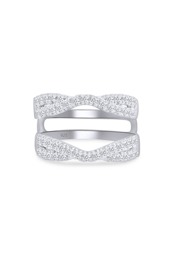1.00 CT Round Cut White Cubic Zirconia Enhancer Double Guard Ring In 14K White Gold Plated Sterling Silver (Color: White, Clarity: VVS1-VVS2, 1.00 Cttw) -4