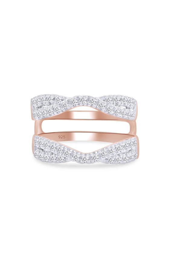 1.00 CT Round Cut White Cubic Zirconia Enhancer Double Guard Ring In 14K Rose Gold Plated Sterling Silver (Color: White, Clarity: VVS1-VVS2, 1.00 Cttw) -7.5