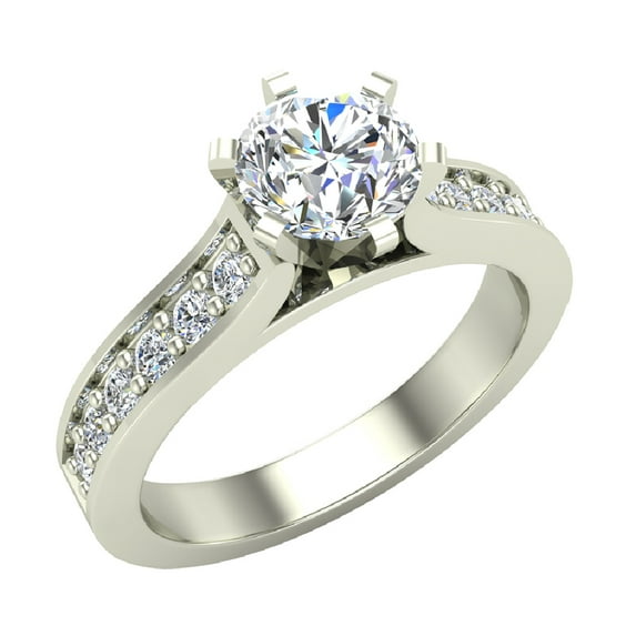 1.00 CT TW Round Brilliant Accented Diamond Engagement Ring 14k White Gold ( G , VS )