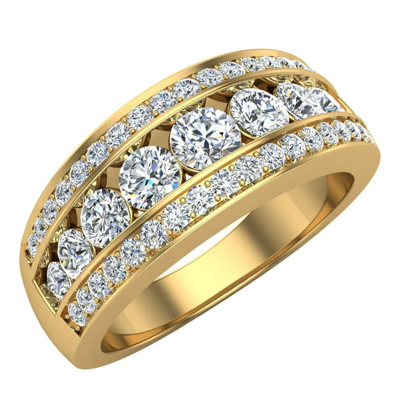 1.00 CT Three Rows Graduating Diamond Wedding Band Ring 18K Gold (G,SI)