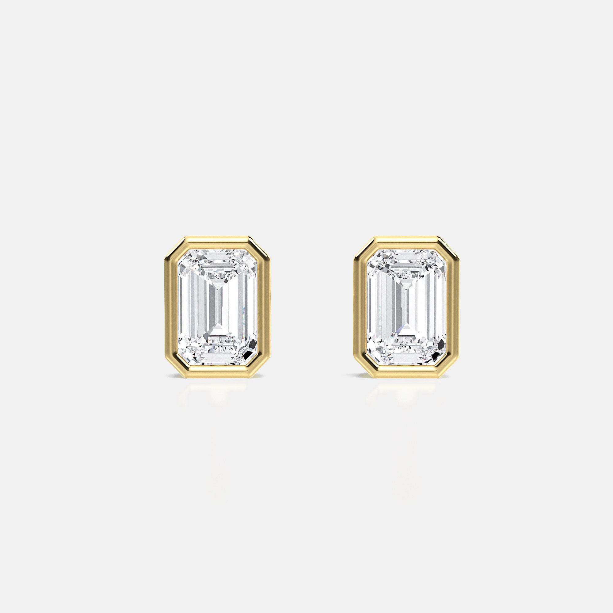 LABGEMX 1.00 CTTW Emerald Bezel Wedding stud, 14k Yellow Gold Emerald Lab Grown Diamond Stud, Anniversary Emerald Bezel Set Stud For Her