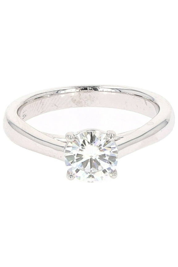 1.00 CTW DEW Round Moissanite Four Prong Solitaire Engagement Ring in Sterling Silver - size 5