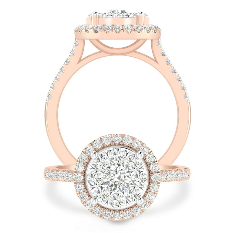Carat 14K Rose Gold Diamond Cluster Halo Engagement Ring For