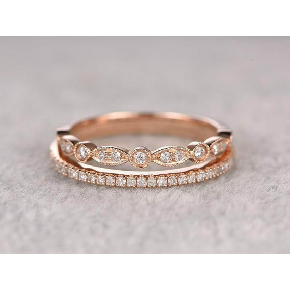 1.00 Carat 2 pcs Moissanite Diamond Wedding Ring Set Stacking Curved Design art deco wedding band anniversary Ring set