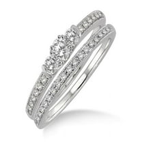 1.00 Carat Antique Three Stone Bridal Set With Round Cut Diamond Moissanite In 10K White Gold, Promise Ring, Anniversary Ring