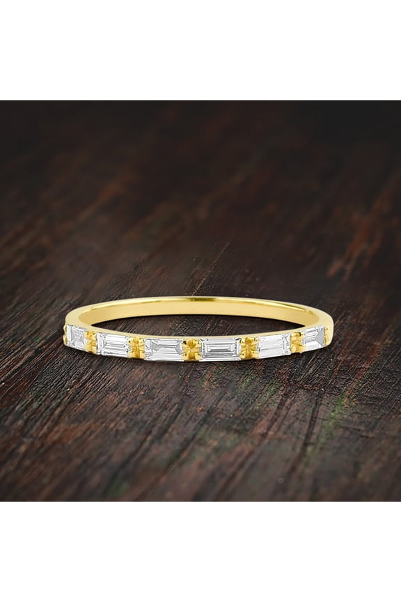 1.00 Carat Baguette Moissanite Diamond Wedding Band Engagement Ring Stackable Ring Promise Ring On 10K Yellow Gold, Promise Ring, Anniversary Gift