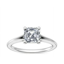 1.00 Carat Beautiful Asscher Cut Real Diamond Solitaire Style Ring for Anniversary Solid 14K White Gold Size 7