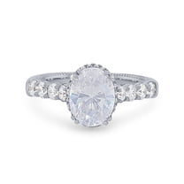 1.00 Carat Beautiful Oval Shaped Genuine Diamond Solitaire with Accents Elegant Ring for Anniversary Solid 14K White Gold Size 7