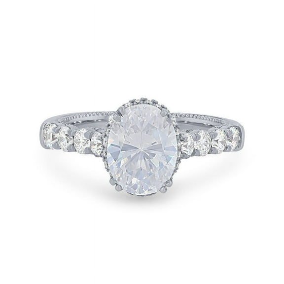 1.00 Carat Beautiful Oval Shaped Genuine Diamond Solitaire with Accents Elegant Ring for Anniversary Solid 14K White Gold Size 7