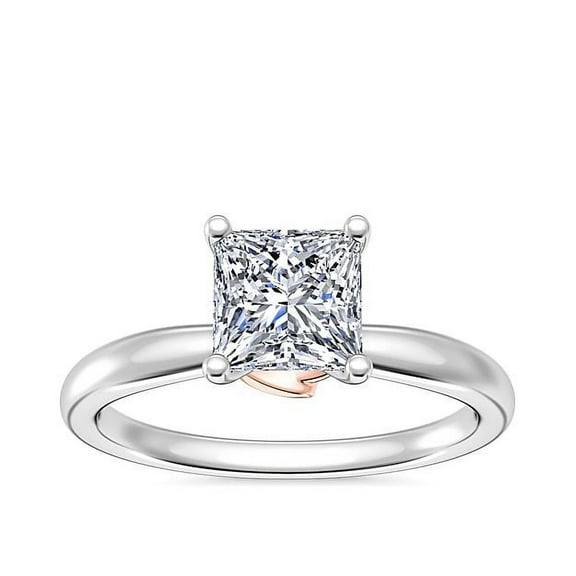 1.00 Carat Beautiful Princess Cut Natural Diamond Solitaire Ring for Women Solid 14K White Gold Size 7
