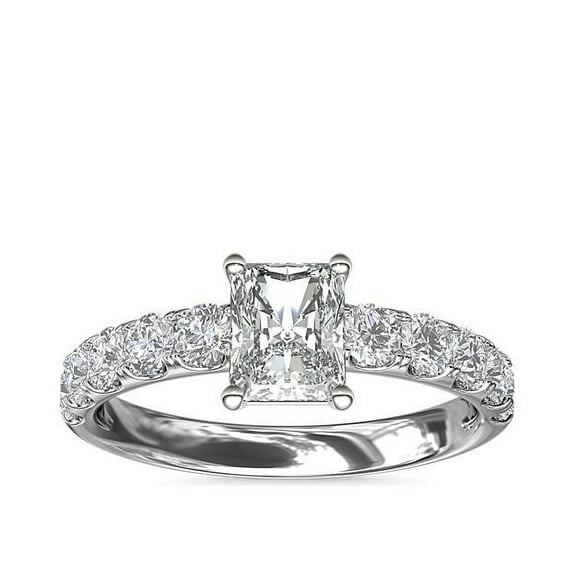1.00 Carat Beautiful Solitaire with Accents Radiant Cut Genuine Diamond Ring for Anniversary in Solid 14K White Gold Size 7