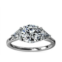 1.00 Carat Beautiful Three Stone Round Cut Genuine Diamond Bridal Ring for her Solid 14K White Gold Size 7
