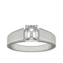 1.00 T.C.W Beautiful Solitiare Emerald Natural Diamond Engagement Ring for Women Solid 14K White Gold Size 7