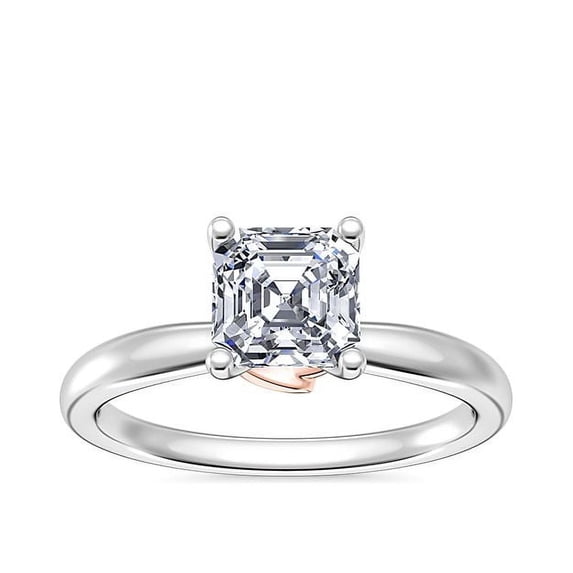 1.00 Carat Brilliant Asscher Cut Genuine Diamond Solitaire Wonderful Ring for Ladies Solid 14K White Gold Size 10.5