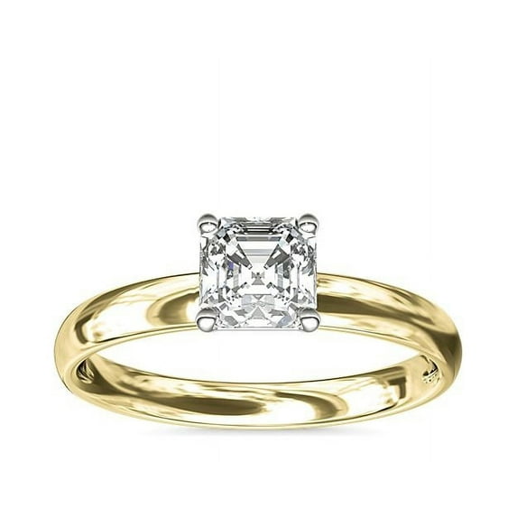 1.00 Carat Brilliant Asscher Cut Natural Diamond Solitaire Beautiful Ring for Engagement Solid 18K Yellow Gold Size 9