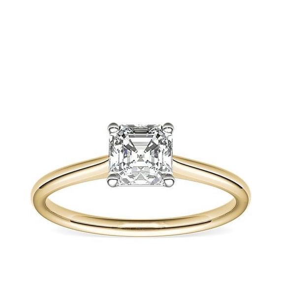 1.00 Carat Brilliant Asscher Cut Natural Diamond Solitaire Beautiful Ring for Engagement Solid 18K Yellow Gold Size 9