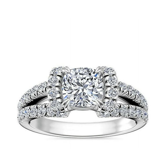 1.00 Carat Brilliant Cushion Cut Natural Diamond Elegant Solitaire with Accents Wedding Ring for her in Solid 14K White Gold Size 9.5