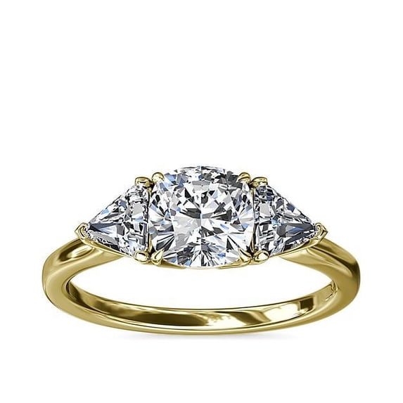1.00 Carat Brilliant Cushion Cut Natural Diamond Elegant Three Stone Ring for her Solid 18K Yellow Gold Size 9.5