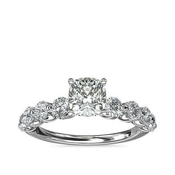 1.00 Carat Brilliant Cushion Cut Natural Diamond Solitaire with Accents Beautiful Ring for Engagement Solid 18K White Gold Size 9