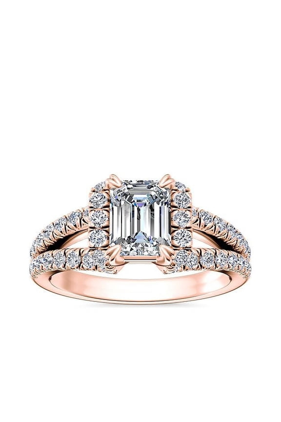 2.50 Carat Brilliant Emerald Cut IGI Certified Lab Grown Diamond Solitaire with Accents Wonderful Ring for Ladies Solid 14K Rose Gold Size 10.5