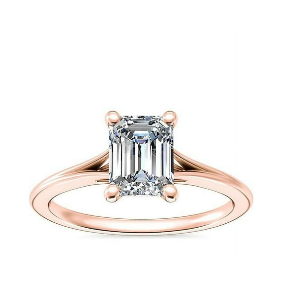 1.00 Carat Brilliant Emerald Cut Natural Diamond Solitaire Beautiful Ring for Engagement Solid 18K Rose Gold Size 9