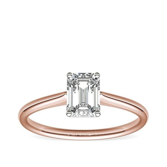 1.00 Carat Brilliant Emerald Cut Real Diamond Elegant Solitaire Wedding Ring for Women Solid 14K Rose Gold Size 10