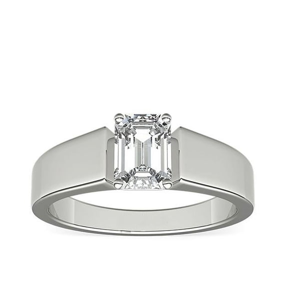 1.00 Carat Brilliant Emerald Cut Real Diamond Elegant Solitaire Wedding Ring for Women Solid 14K White Gold Size 10