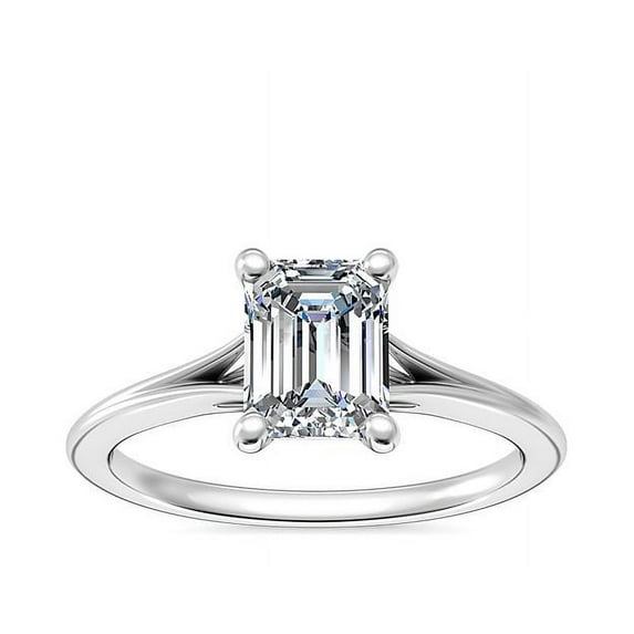 1.00 Carat Brilliant Emerald Cut Real Diamond Elegant Solitaire Wedding Ring for Women Solid 18K White Gold Size 10