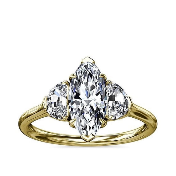 1.00 Carat Brilliant Marquise Cut Natural Diamond Elegant Three Stone Wedding Ring for her in Solid 14K Yellow Gold Size 9.5