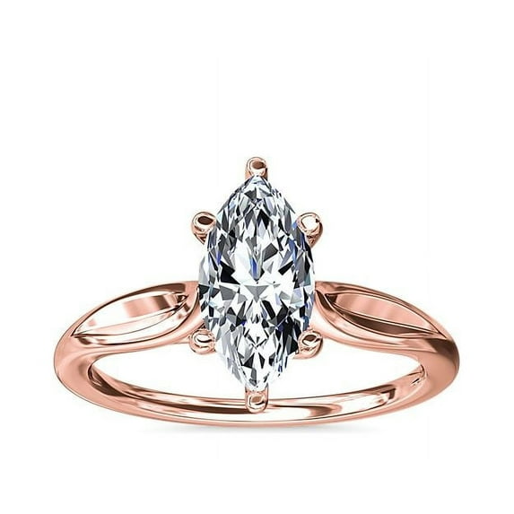 1.00 Carat Brilliant Marquise Cut Real Diamond Elegant Solitaire Wedding Ring for Women Solid 14K Rose Gold Size 10