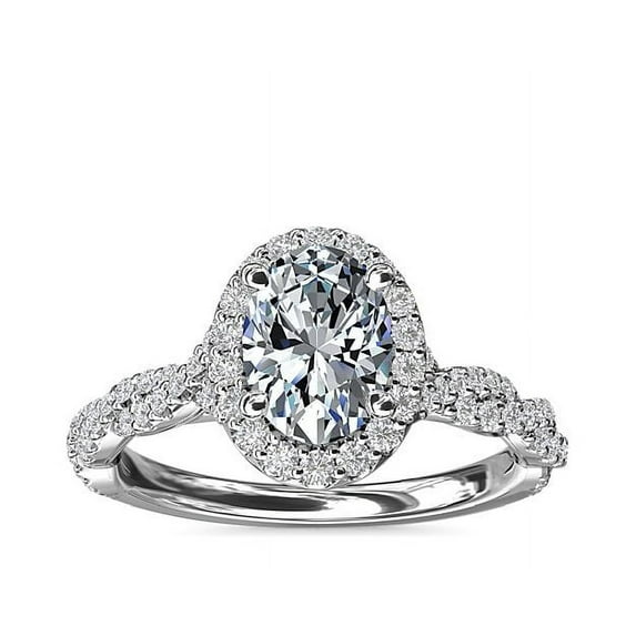 1.00 Carat Brilliant Oval Cut Natural Diamond Elegant Solitaire with Accents Wedding Ring for her in Solid 14K White Gold Size 9.5