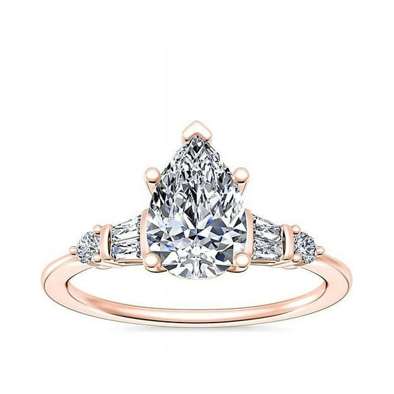 1.00 Carat Brilliant Pear Cut Natural Diamond Elegant Solitaire with Accents Ring for her Solid 18K Rose Gold Size 9.5