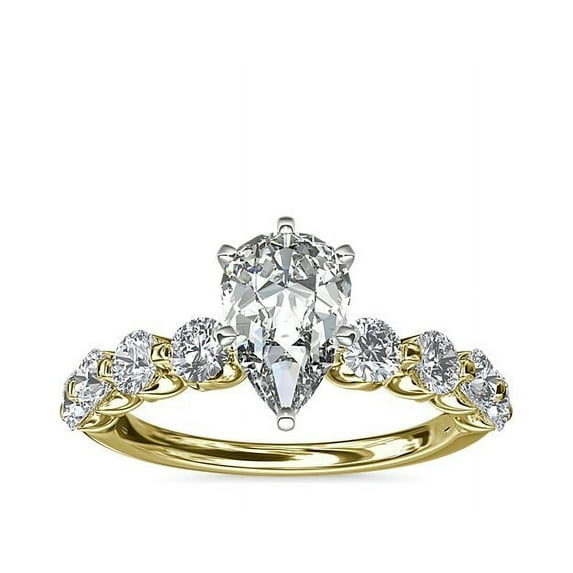 1.00 Carat Brilliant Pear Cut Natural Diamond Elegant Solitaire with Accents Ring for her Solid 18K Yellow Gold Size 9.5