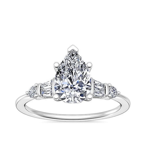 1.00 Carat Brilliant Pear Cut Natural Diamond Solitaire with Accents Beautiful Ring for Engagement Solid 14K White Gold Size 9