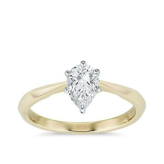 1.00 Carat Brilliant Pear Cut Real Diamond Elegant Solitaire Wedding Ring for Women Solid 18K Yellow Gold Size 10