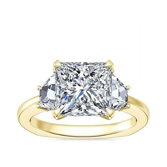 1.00 Carat Brilliant Princess Cut Genuine Diamond Three Stone Wonderful Ring for Ladies Solid 14K Yellow Gold Size 10.5