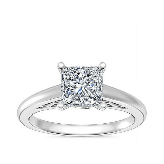 1.00 Carat Brilliant Princess Cut Natural Diamond Elegant Solitaire Ring for her Solid 18K White Gold Size 9.5