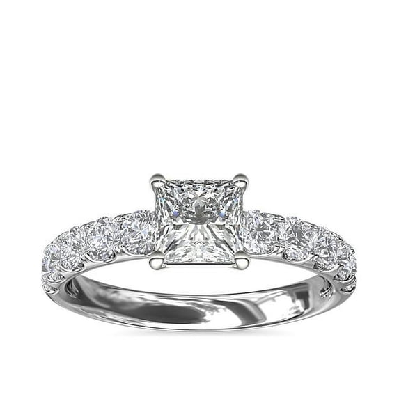 1.00 Carat Brilliant Princess Cut Natural Diamond Elegant Solitaire with Accents Ring for her Solid 18K White Gold Size 9.5