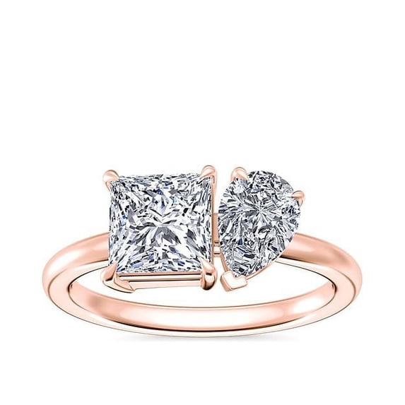 1.00 Carat Brilliant Princess & Pear Cut Real Diamond Elegant Wedding Band for Women Solid 14K Rose Gold Size 10