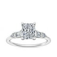 thumbnail image 1 of 1.00 Carat Brilliant Radiant Cut Real Diamond Elegant Solitaire with Accents Wedding Ring for Women Solid 14K White Gold Size 10, 1 of 8