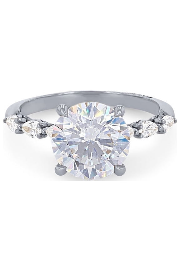 1.00 Carat Brilliant Round Cut Real Diamond Elegant Solitaire with Accents Wedding Ring for Women Solid 18K White Gold Size 10